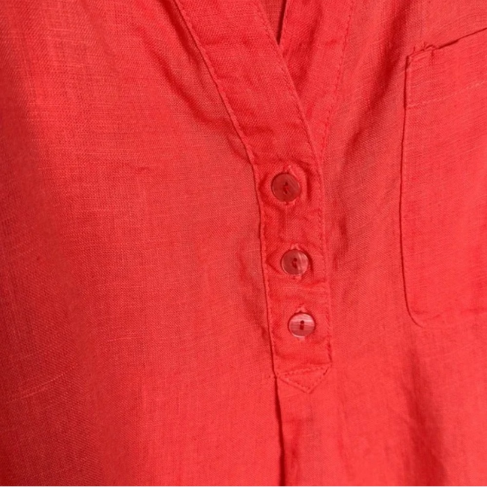 Martha Stewart Linen Henley Shirt Dress - Roll Tab Sleeve - Pockets - Coral XS - Picture 5 of 10